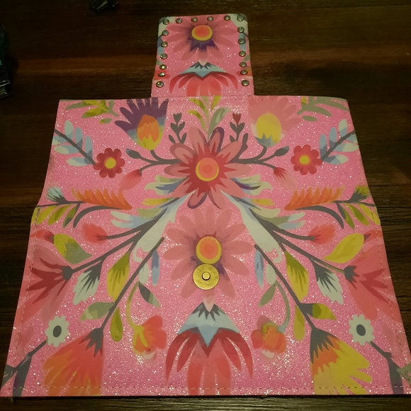 Vibrant Floral Pink Clutch with Gold Accents